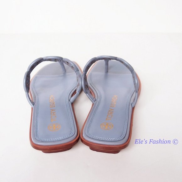 NIB Tory Burch Tiny Miller Logo Leather Thong Sandal Cloud Blue US 8.5 AUTHENTIC - Picture 11 of 16